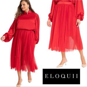 NEW Eloquii Red Mesh Pleated Tulle Skirt